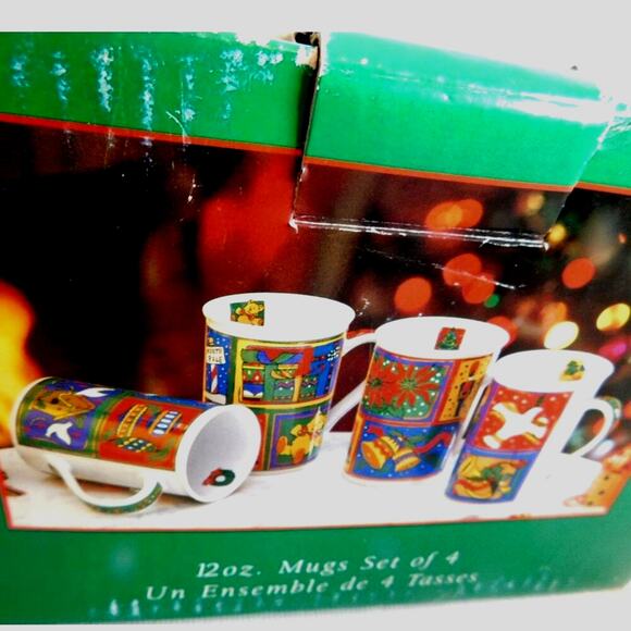 Vintage Signature Christmas Classics Mugs Cups Santa Snowman Angels Set of 4 - Picture 1 of 11